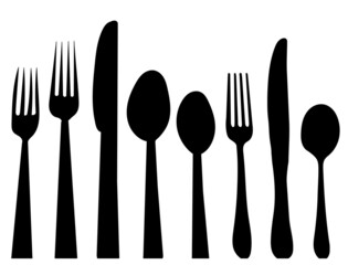 forks, spoons, knives silhouette ,on white background, vector