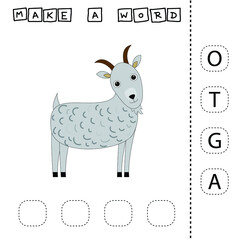Fototapeta na wymiar Make the word GOAT from the scattered letters, cut and connect. Educational game for children.