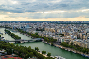 Fototapeta na wymiar Aerial view of the city of Paris with the nice Seine river seen from the Tour Eifel