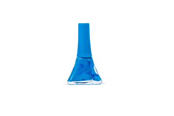blue nail polish in a glass bottle