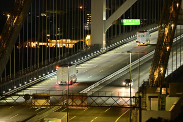 Fototapeta na wymiar 本州と九州を結ぶ物流交通を支える関門橋の夜景