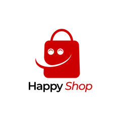 Happy shop logo template. Bag icon vector illustration