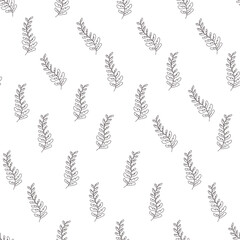 Fototapeta na wymiar leaves seamless pattern. Hand drawn linear and silhouette branches, leaves textures. Cute background. Simple universal background.