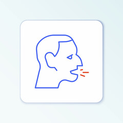 Line Man coughing icon isolated on white background. Viral infection, influenza, flu, cold symptom. Tuberculosis, mumps, whooping cough. Colorful outline concept. Vector