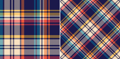 Tartan check plaid pattern in navy blue, red, beige for spring autumn winter. Seamless herringbone textured large colorful plaid set for blanket, duvet cover, throw, scarf, other modern fabric print. - 485853343