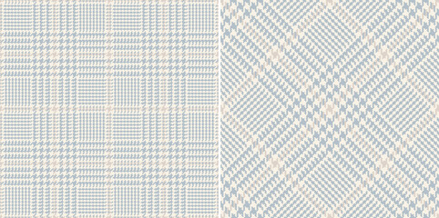 Glen check plaid pattern in soft cashmere blue and beige for spring autumn winter. Seamless pixel textured tartan tweed plaid for dress, scarf, jacket, coat, skirt, other modern fashion textile print. - obrazy, fototapety, plakaty