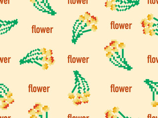Flower cartoon character seamless pattern on yellow background.Pixel style