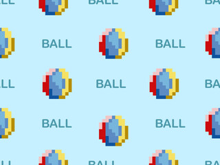 Ball cartoon character seamless pattern on blue background.Pixel style