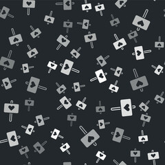 Grey Peace icon isolated seamless pattern on black background. Hippie symbol of peace. Vector