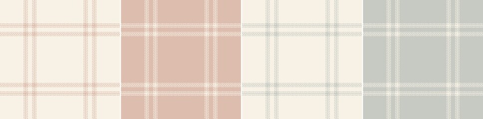 Plaid pattern set in grey, beige, pink. Herringbone textured soft cashmere tartan for flannel shirt, dress, jacket, skirt, scarf, blanket, other modern spring autumn winter fashion textile print. - 485856942