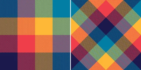 Foto op Canvas Abstract check plaid pattern in navy blue, red, yellow. Seamless herringbone tartan illustration vector set for scarf, blanket, other modern spring summer autumn winter holiday fabric print. © ZillaDigital