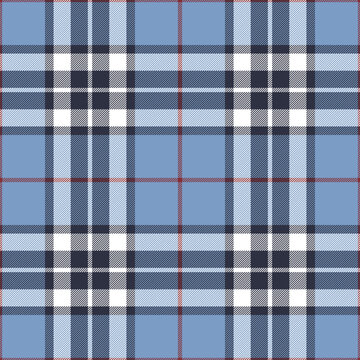 Tartan check plaid pattern in blue, red, white. Seamless classic Scottish Thomson tartan check for spring summer autumn winter blanket, duvet cover, scarf, other fashion fabric print.