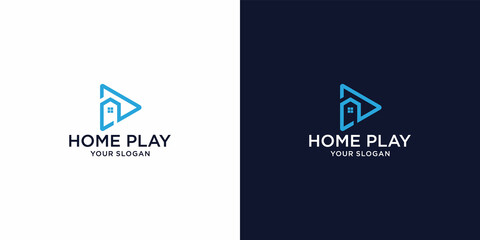 home and music player inspiration design logo with vector lines