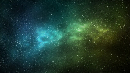 Fototapeta na wymiar Night starry sky and bright yellow green galaxy, horizontal background