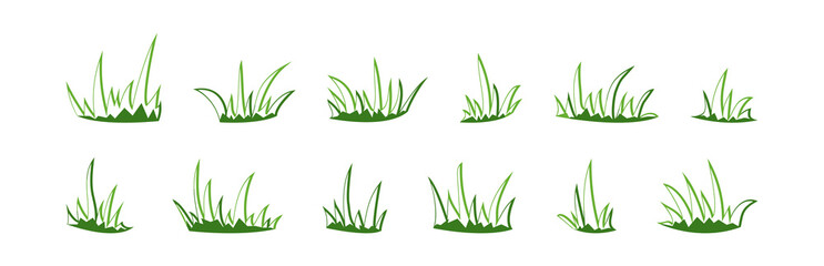 Grass bush vector set, sketch elements meadow and landscape, scribble lawn. Nature illustration