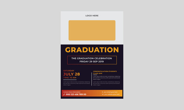 Elegant Graduation Flyer Template, Graduation Party Template Or Flyer Design, Vector School Party Invitation Flyer.