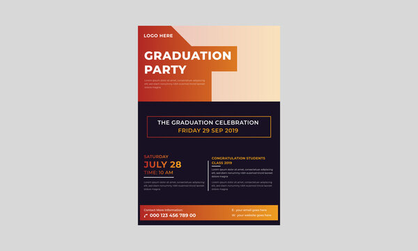 Elegant Graduation Flyer Template, Graduation Party Template Or Flyer Design, Vector School Party Invitation Flyer.