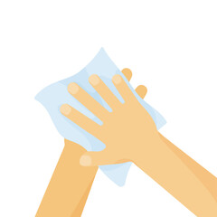 Hands wipe paper or tissue towel vector icon, human hand cleaning, personal ppe, disinfection wash template. Hygiene illustration