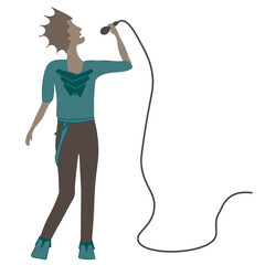 Young stylish singer singing into a microphone