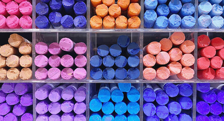 Retail display shelf of colorful marker pens