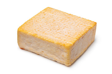 Single whole French Le Carre du Pere Antoine cheese close up isolated on white background
