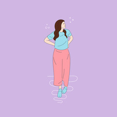 Trendy Young Woman Standing Stylish Pose Illustration