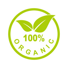 100% Organic Natural Badge Label Seal Sticker logo design vector illustration