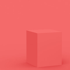 Abstract 3d pink coral cube and box podium minimal scene studio background.