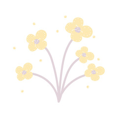 Magic fabulous yellow flowers with bubbles. Children's illustration in a flat cartoon style. 
Flowers and plants in vector. Neutral colors. Isolated on white background.