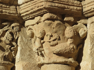 Fototapeta premium Romanesque church of Santa Maria Magdalena. (12 century). Detail of capital. Historic city of Zamora. Spain.