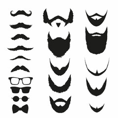 Fashion silhouette hipster style, set of beards, mustache, glasses, vector illustration