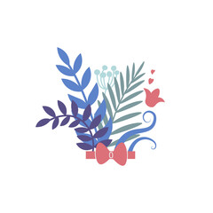 Spring bouquet of branches with leaves and plants. Vector isolated illustration on white background. Valentine's day design.