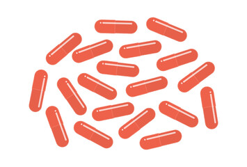 複数の赤いカプセル型の飲み薬 - 手書きの新型コロナウイルスの治療薬のイメージ素材
