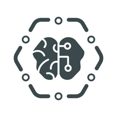 Human brain with two halves. Living brain organ and artificial intelligence. Illustration on a white background