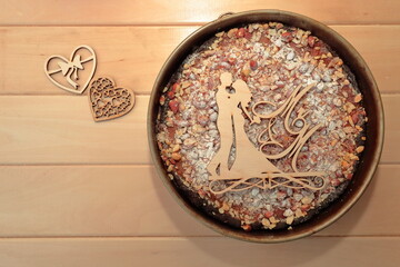 St. Valentine's Day, Mother's Day, Birthday handmade Cake. A festive dessert in the shape of a heart.