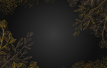 luxury black and gold floral line background