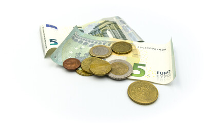 Euro banknotes and coins.