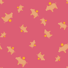 Piggy bank seamless pattern. Funny financial toy background.
