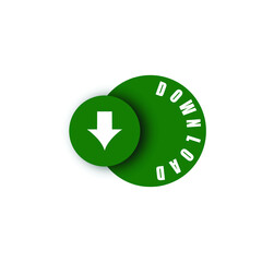 Download button. Download arrow with curved download text. Green download button on a white background