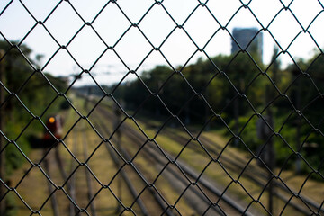 view through the grate on the rails