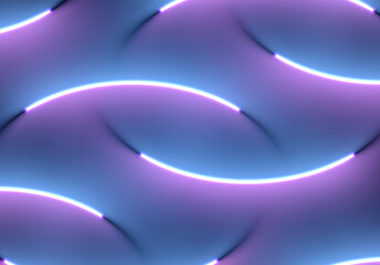 Neon illumination background. Abstract 80s or synthwave styled backdrop with blue and purple lamp on the wallpaper.