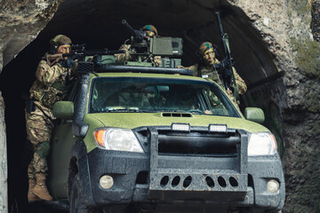  Suppressing cover in a cave by women's battalion defensive . High quality photo