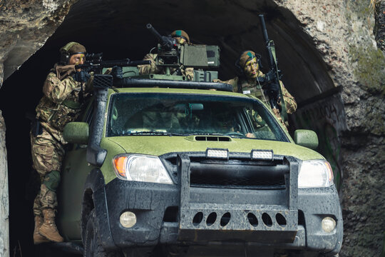  Suppressing cover in a cave by women's battalion defensive . High quality photo