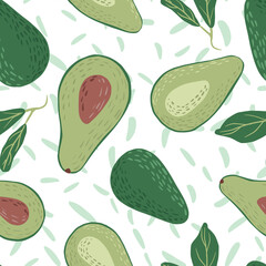 Creative avocado seamless pattern on white background.