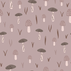 Cute mushrooms seamless pattern.