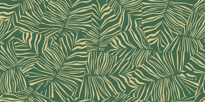 Tropical palm leaves seamless pattern. Exotic botanical texture. Jungle leaf seamless wallpaper.
