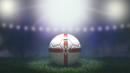 Soccer ball in flag colors on a bright blurred stadium background. Northern Ireland. 3D image