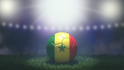 Naklejka premium Soccer ball in flag colors on a bright blurred stadium background. Senegal. 3D image