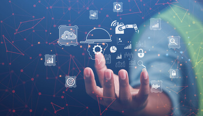 Engineers or business people show their brains, artificial intelligence technology of modern innovations.