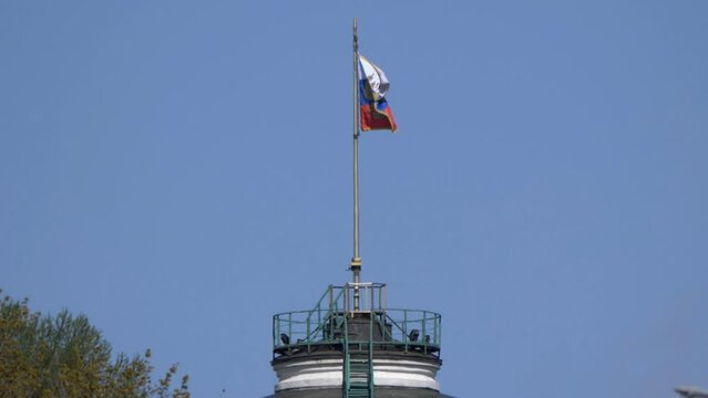 Kremlin Moscow Dome of Senate building Russian Flag tower.